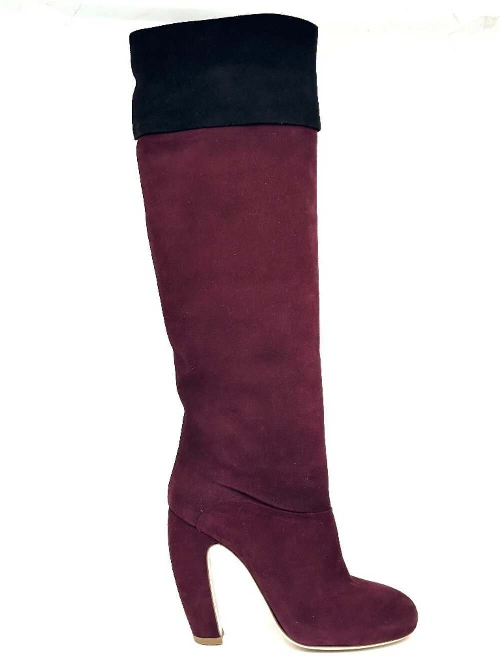 Miu Miu Two Tone Suede Tall Knee High Curved Heels Boots